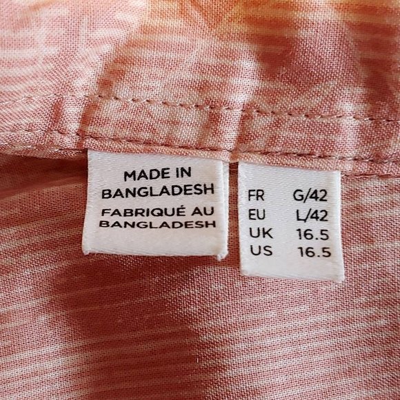 Selected Homme Mens Button Front Shirt Pink Striped Leaves Short Sleeve 16.5 New - Picture 10 of 10